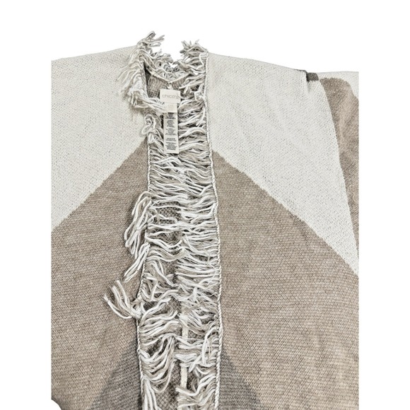 Chico's Women's ONE SIZE PRE-OWNED Tan/Beige Shawl/Wrap Scarf Open Poncho Fringe - Picture 10 of 10